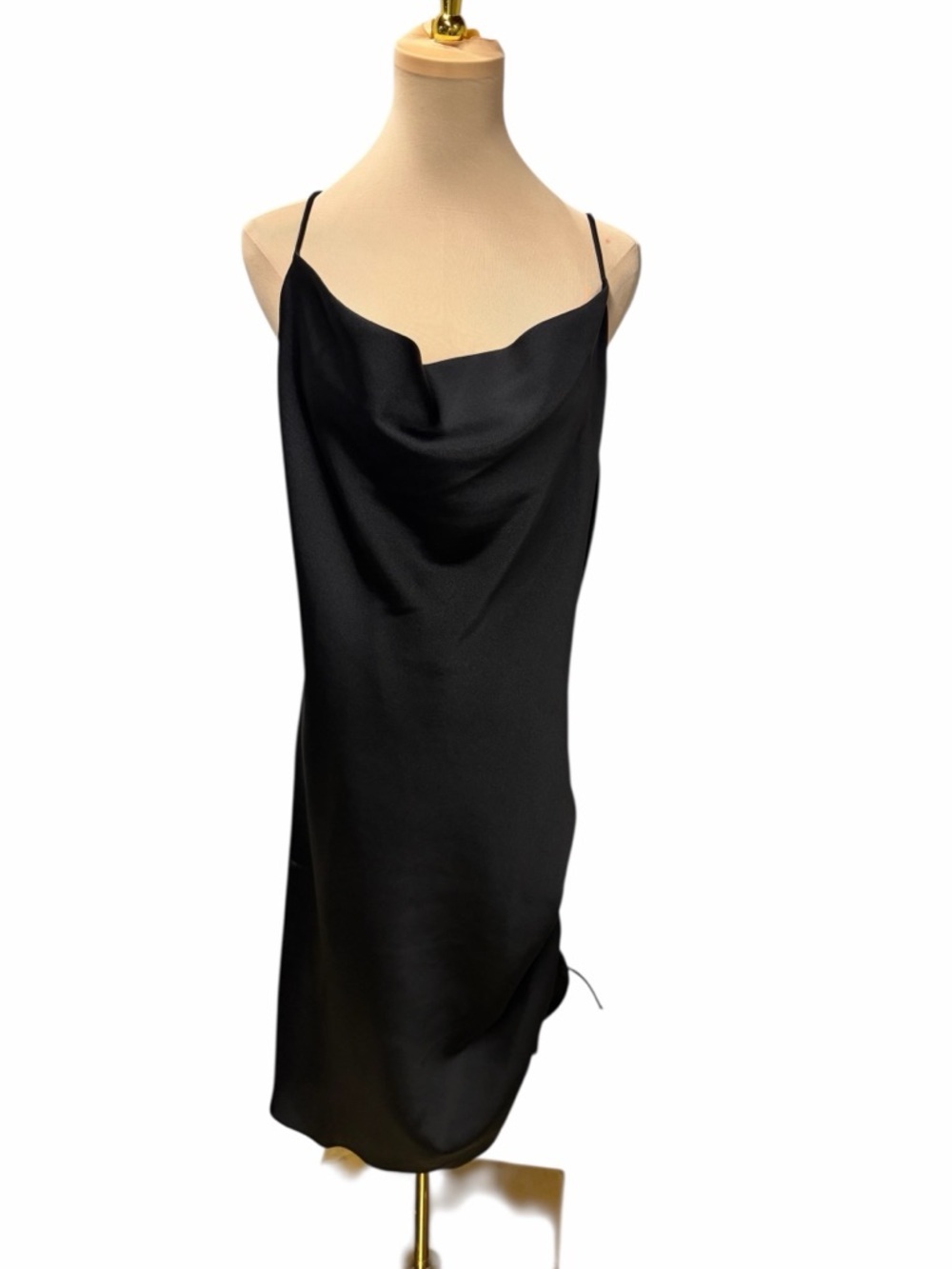 Bishop + Young Black Satin Slip Dress Spaghetti Strap Midi Minimal Chic L